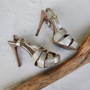 Gaston Lucieli burnished gold platform heels